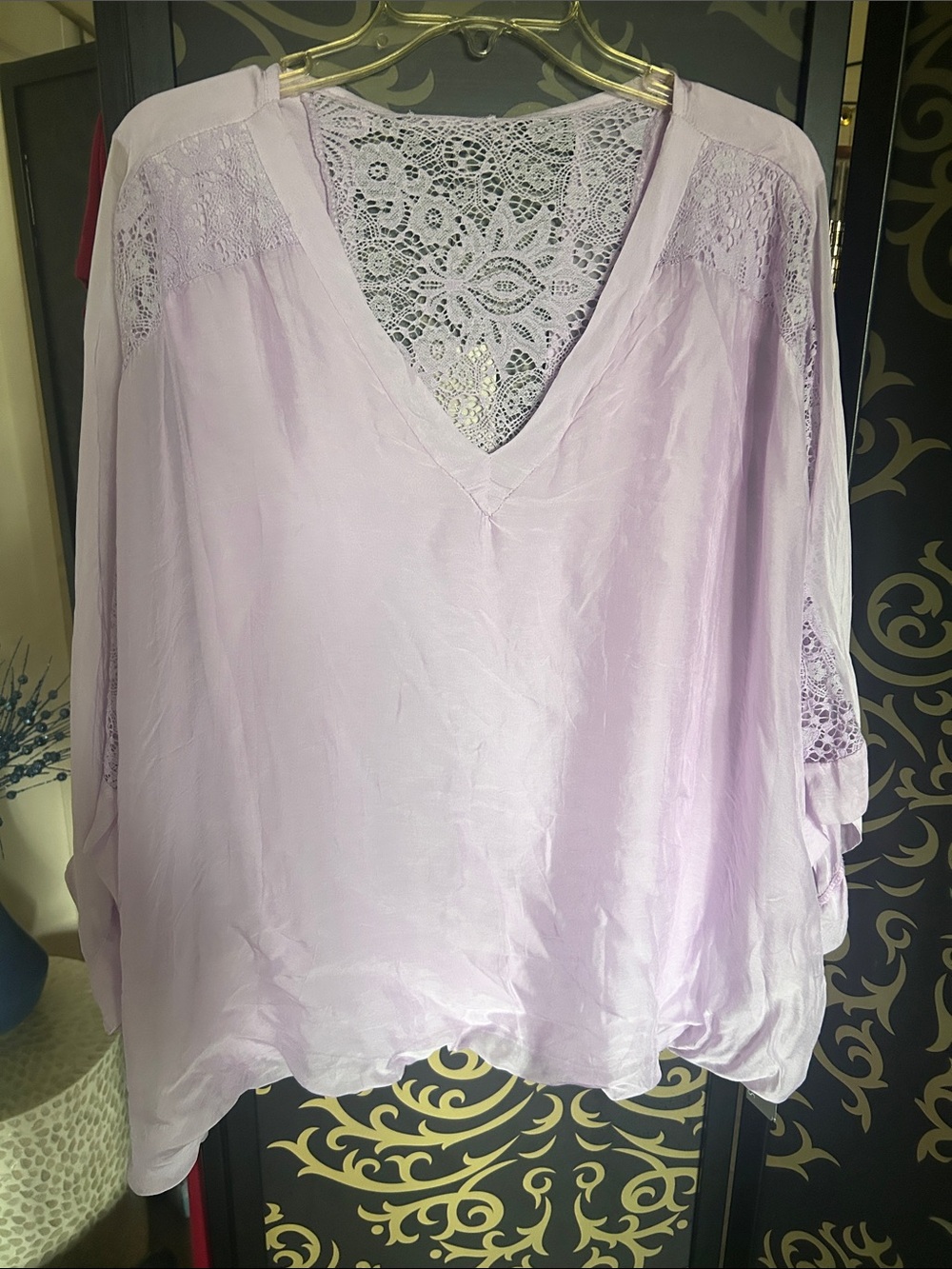Lace-Back V-Neck Lavender Blouse for Women